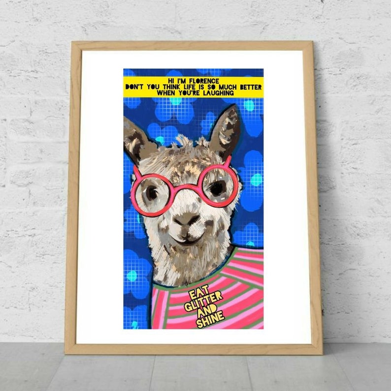 A3 ANIMAL ART PRINT, Florence. The Llama, Funny Animal Print image 2