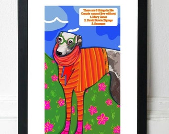 A3 ANIMAL ART PRINT, Connie, The Whippet. Funny Animal Print