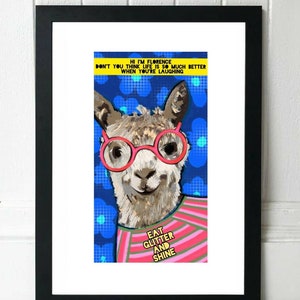 A3 ANIMAL ART PRINT, Florence. The Llama, Funny Animal Print image 1