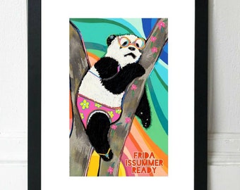 A3 ANIMAL ART PRINT, Frida, The Panda, Funny Animal Print