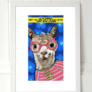 A3 ANIMAL ART PRINT, Florence. The Llama, Funny Animal Print image 3