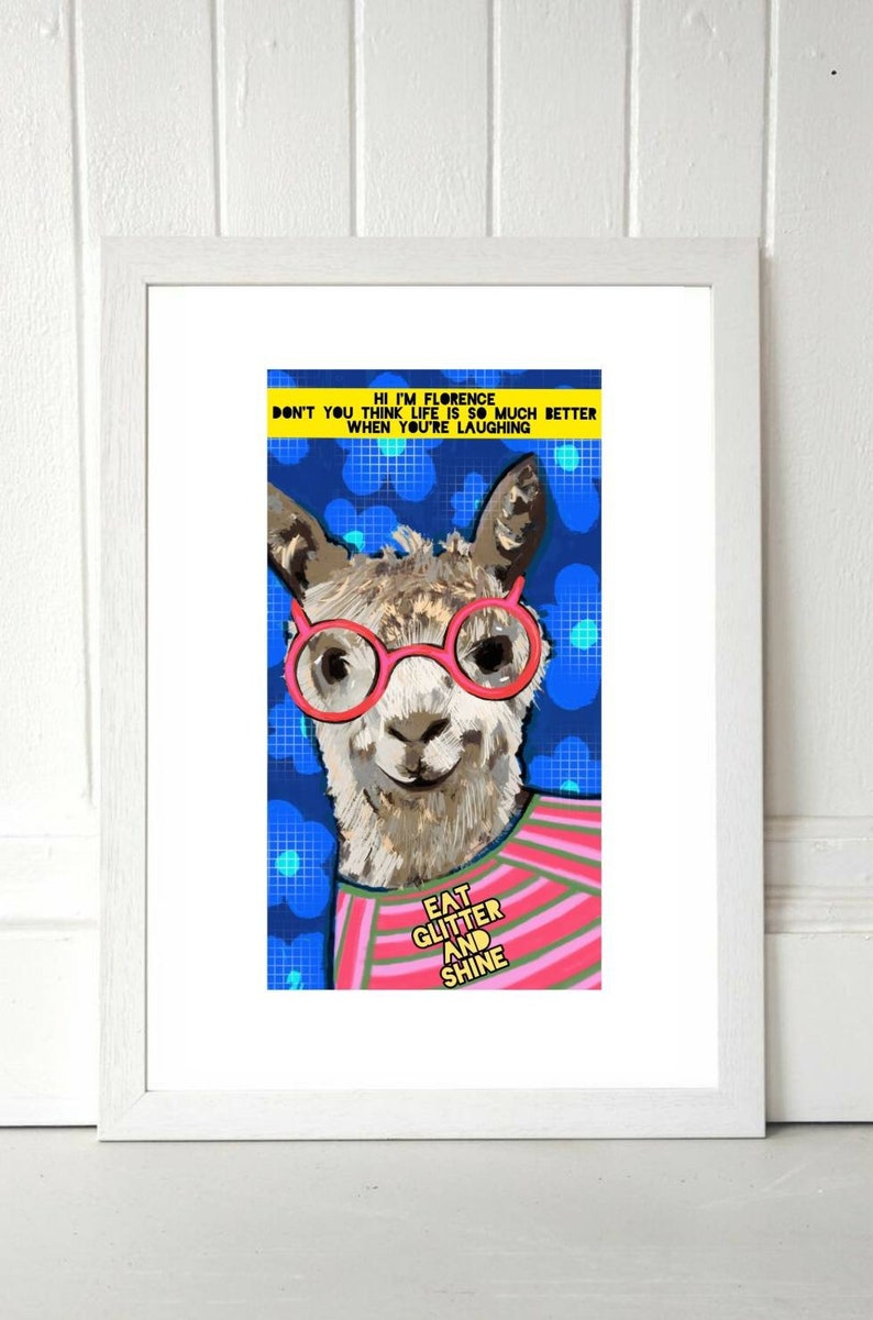 A3 ANIMAL ART PRINT, Florence. The Llama, Funny Animal Print image 3