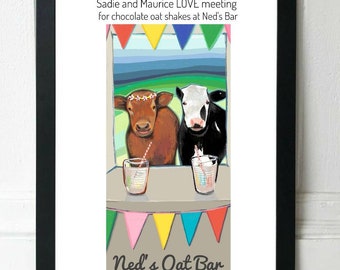 A3 ANIMAL ART PRINT, Sadie and Maurice, The Cows, Funny Animal Print