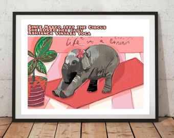 A3 ANIMAL ART PRINT, Margo, The Elephant, Funny Animal Print