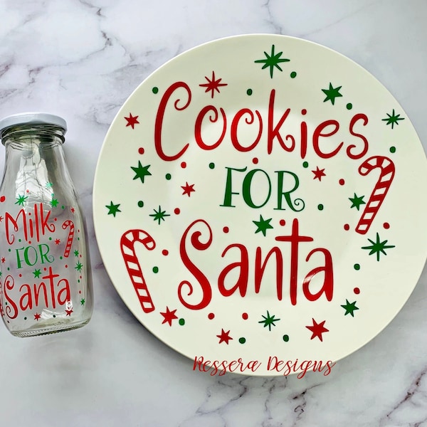 Santa Plate & Milk bottle Set | cookies for santa plate | santa milk bottle | christmas decor | Merry Christmas | holiday must haves | Vinyl