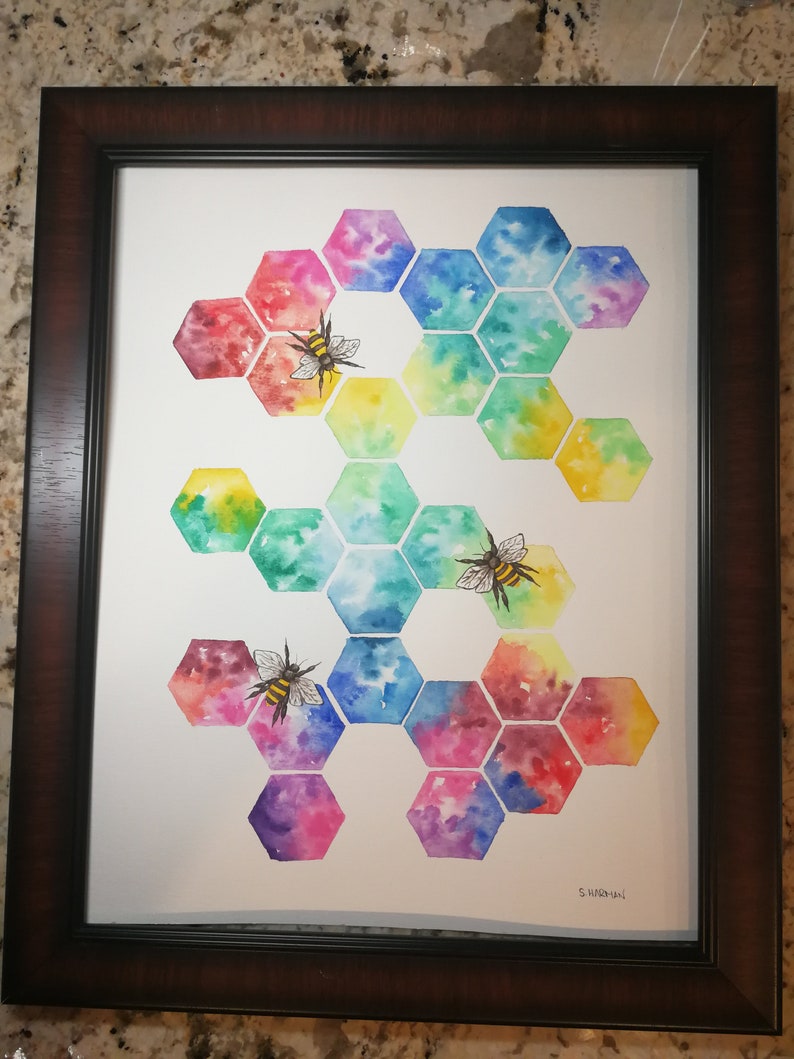 Original Honeycomb with Bees watercolour painting UNFRAMED | Etsy
