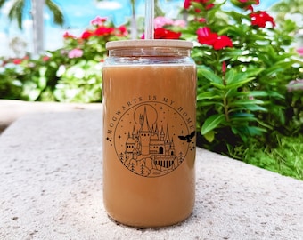 Wizard Home Magic Beer Can | Glass HP Mug | Magic Castle Mug | Iced Coffee Cup | HP Coffee Cup | Libbey Glass Can | Gift for Her