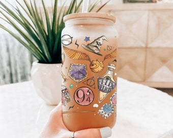 Wizard Magic Beer Can | Glass HP Mug | Magic Mug | Iced Coffee Cup | HP Coffee Cup | Libbey Glass Can | Christmas Coffee Gift | Gift for Her