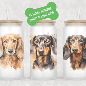 Dachshund Beer Can Glass | Dog Mom Gift | Long Hair Dachshund Mug | Coffee Iced Coffee Cup | Fur Mom Coffee Mug | Glass Coffee Cup