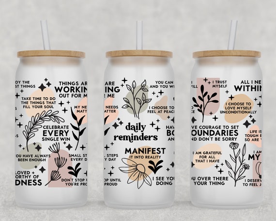 Daily Affirmations Beer Can glass, Boho Coffee Glass
