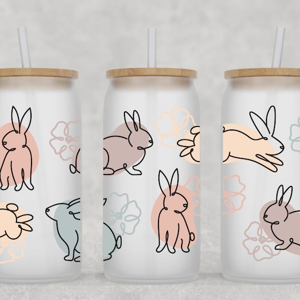 Easter Bunnies Boho Beer Can Glass | Easter Coffee Cup | Bunnies Spring Coffee Glass | 16oz Libbey Glass | Coffee Glass | Easter Gift