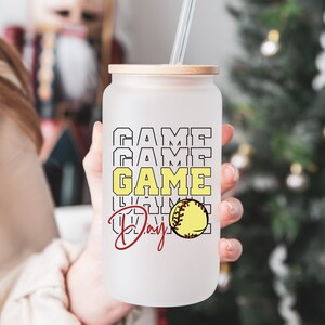 Softball Themed Glass Cup With Lid & Straw - 16 Oz Iced Coffee Tumbler, Gift Set For Softball Lovers, Women & Men - View #8