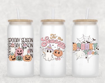 Retro Spooky Coffee Can Glass | Ghost Coffee Glass | Halloween Coffee Mug | Pumpkin Coffee Glass | Coffee Glass | Spooky Season Mug