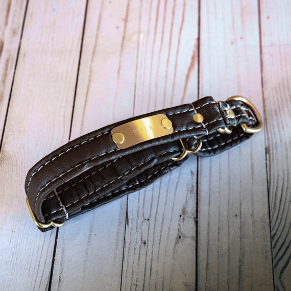 Personalized Leather Alternative Martingale Dog Collar With Nameplate