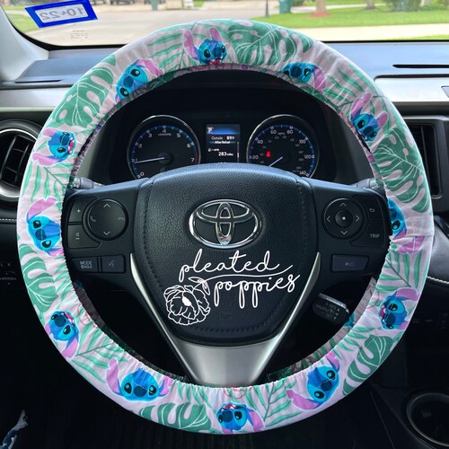 Pink Stitch and Leaves Steering Wheel Cover With Grip Fabric Etsy