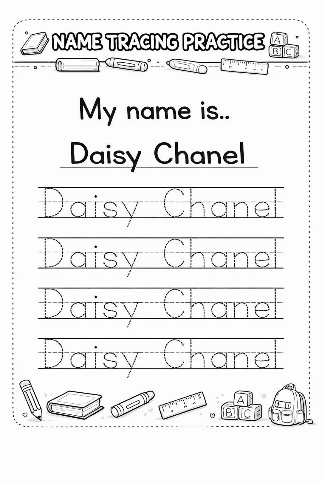 Personalized Name Tracing Worksheet - Etsy