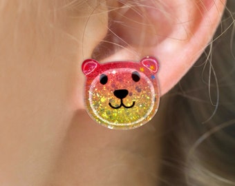 Sparkly Teddy Bear Clip-On Earrings