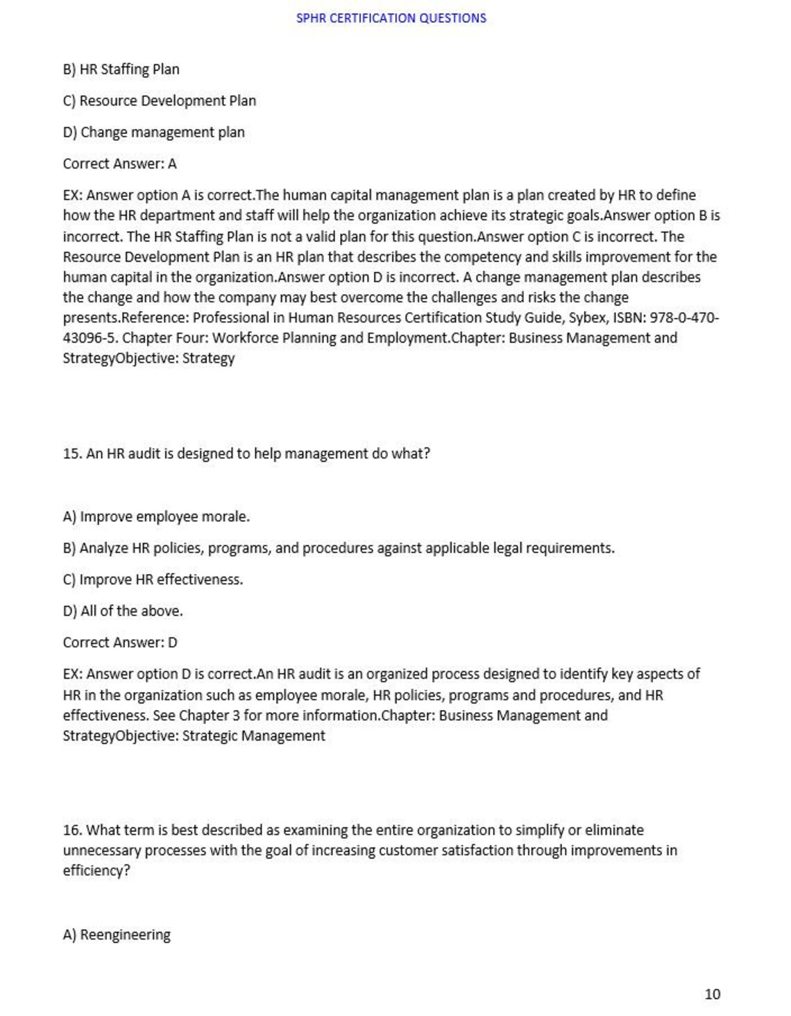 PHR Certification Practice Questions PDF - Etsy