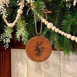 Custom Handmade Leather Christmas Ornament Rustic Cabin Western Decor