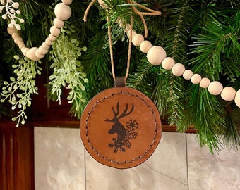 Custom Handmade Leather Christmas Ornament Rustic Cabin Western Decor