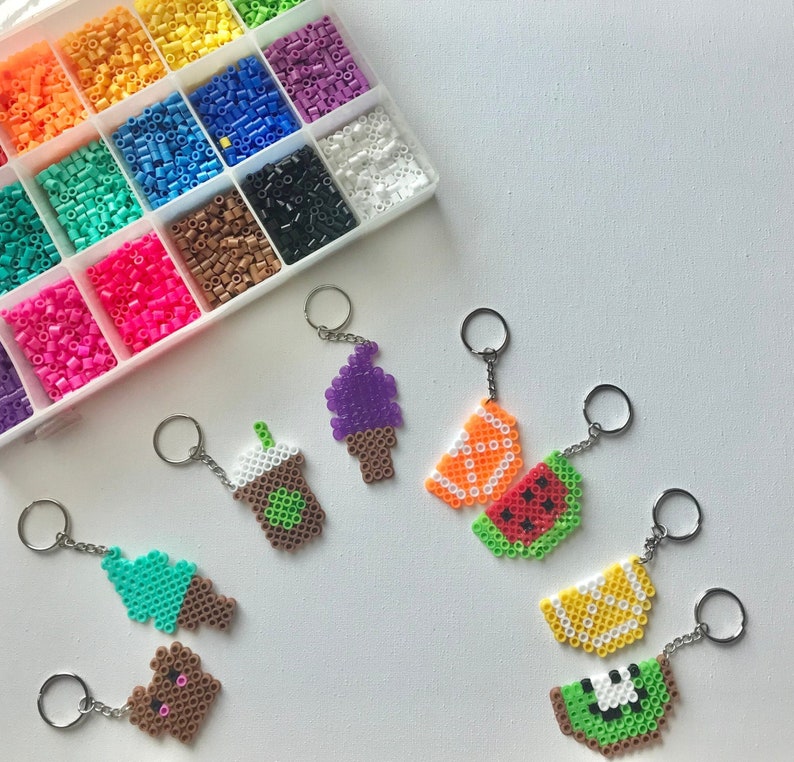 Perler Beads Keychains Summer Inspired Aesthetic Gift Etsy