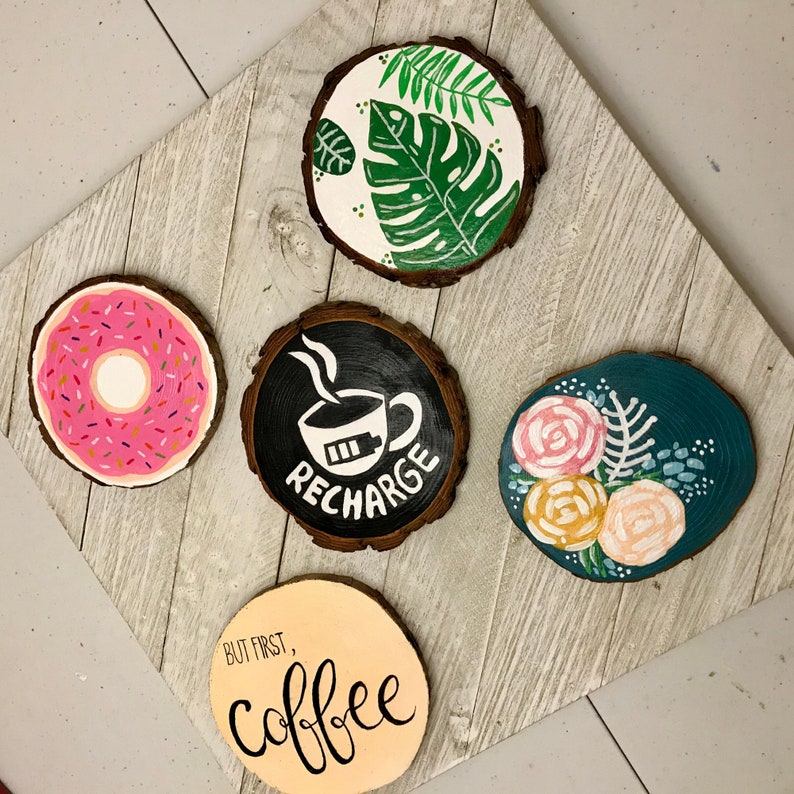 Aesthetic Drink CoastersHand painted Wood Slice Etsy
