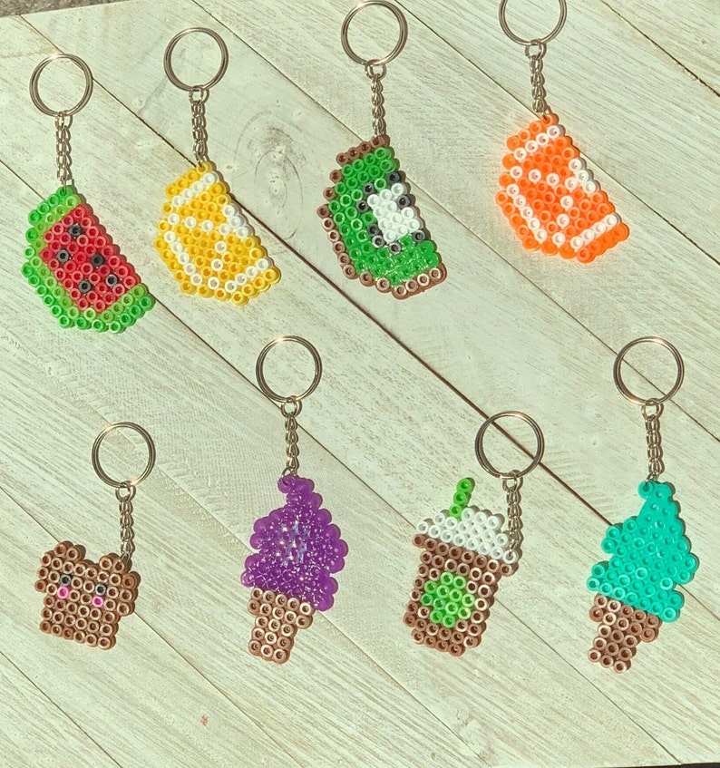 Perler Beads Keychains Summer Inspired Aesthetic Gift Etsy