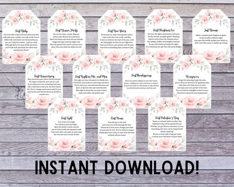 Printable Marriage Milestone Tags A Year of Firsts Wine - Etsy