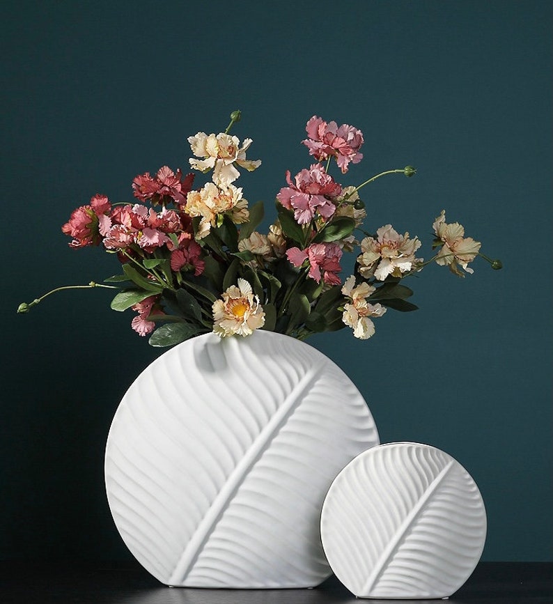 White Leaf Flower Vase Planter Pot Garden Decor Tall Etsy