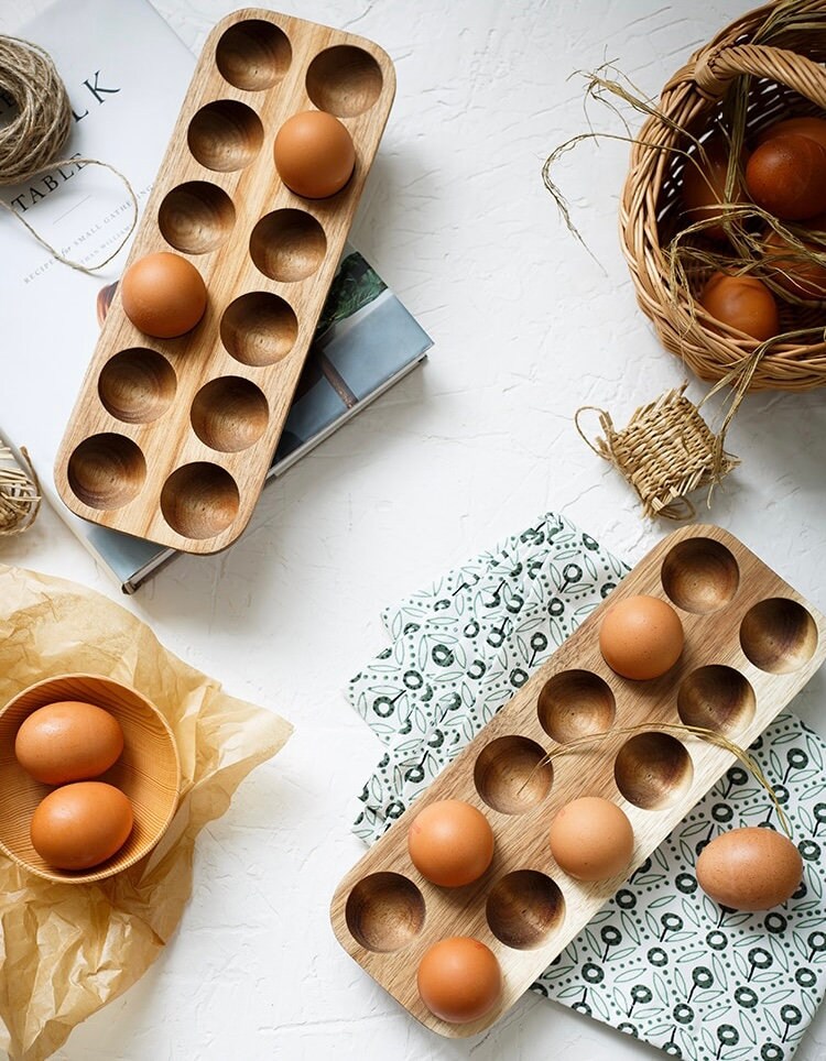 de color crema estilo chic hecha de madera Caja de almacenaje de cocina para huevos 