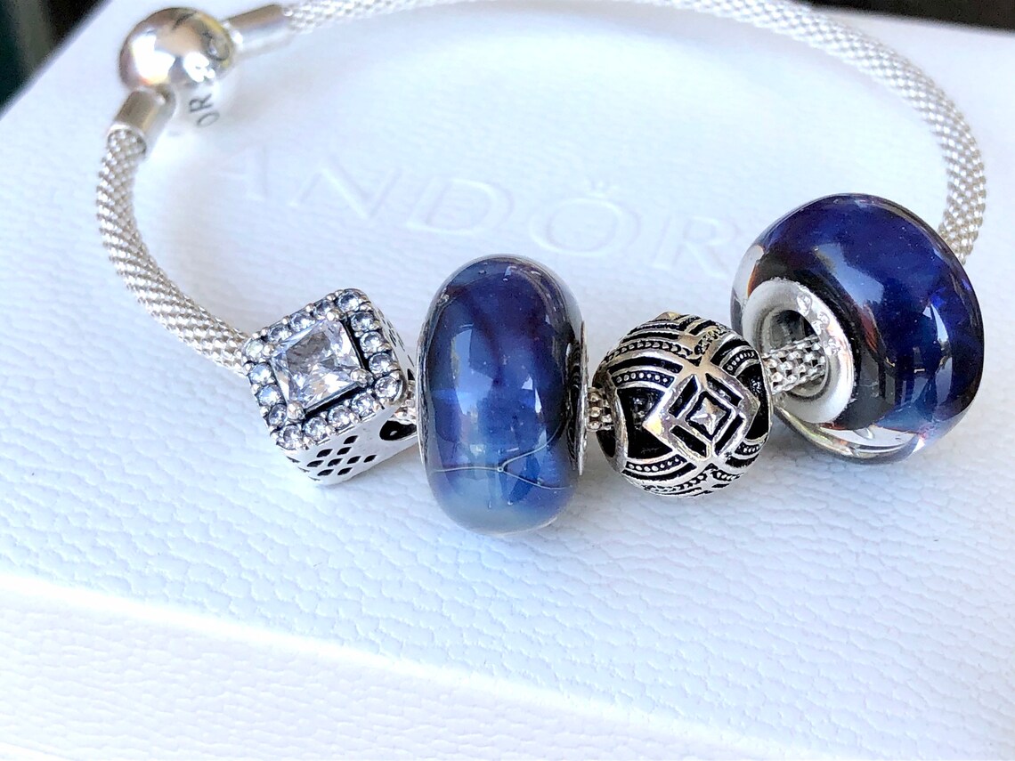 Pandora Charms. Ocean beads. Set 2x glass beads with large Etsy
