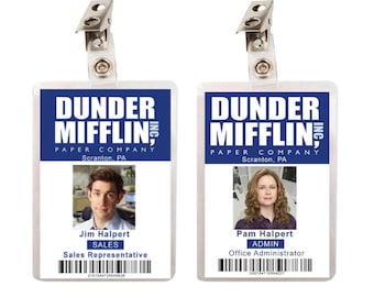 The Office Pam Halpert & Jim Halpert Dunder Mifflin Set of 2 ID Badges