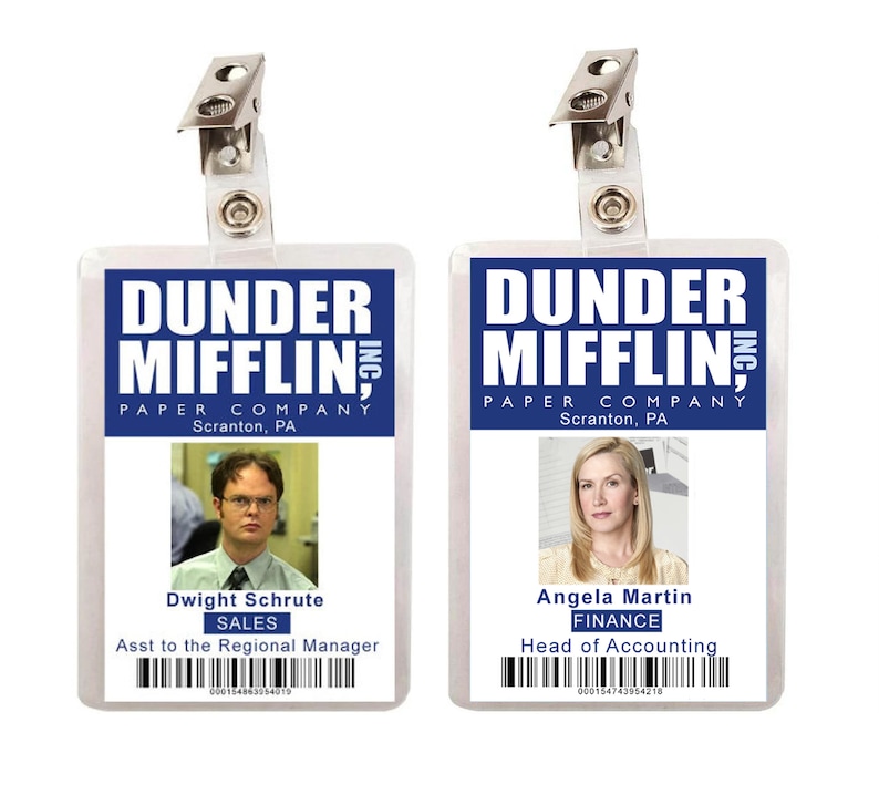 The Office Dwight Schrute &amp; Angela Martin Dunder Mifflin Set of 2 ID ...