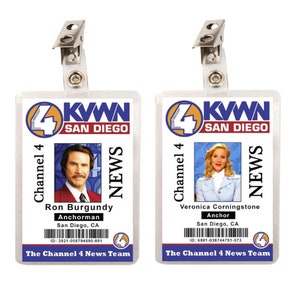 Présentateur Ron Burgundy Veronica Corningstone, lot de 2 badges d'identification