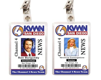 Anchorman Ron Burgundy Veronica Corningstone Set of 2 ID Badges