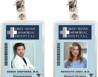 Grey's Anatomy Derek Shepherd & Meredith Grey Sloan Memorial Hospital Set of 2 ID Badges