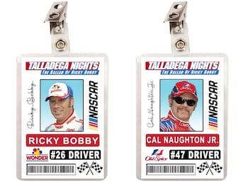 Talladega Nights Ricky Bobby & Cal Naughton Race Car Driver ID Badges Set of 2