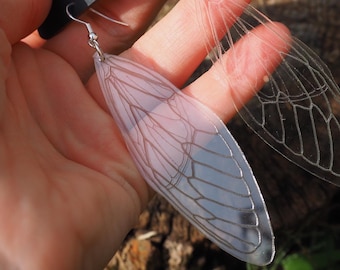 cicada wing earrings > laser engraved acrylic bug jewelry > sterling silver ear hook > unique items handmade by queenbeams