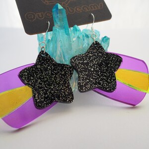 shooting star dangle earrings &gt; sparkly star earrings &gt; celestial jewelry &gt; neon dangle earrings &gt; 80s + 90s inspired jewelry by queenbeams