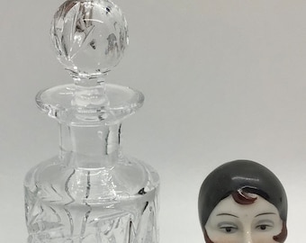 Vintage Small Art Deco Cut Crystal Glass Perfume Bottle with Imperfections