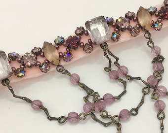 Vintage Pink Velvet Victorian Choker Necklace Assemblage Shabby Romantic Jewelry