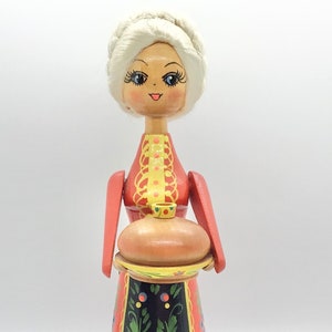 Vintage Ukraine Russian Wife Woman Mother Hospitality Wood Figurine Kitchen Tabletop Decor