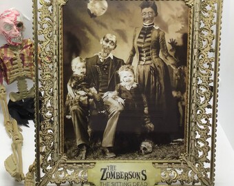 Vintage Filigree Frame Zombie Family The Zombersons The Sitting Dead Zombies Halloween Picture Frame