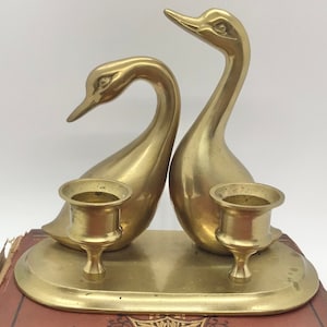 Vintage Brass Ducks Candleholder Candlestick Holder