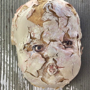 Vintage Doll Head Assemblage Wall Art Creepy Macabre Bizarre Oddity