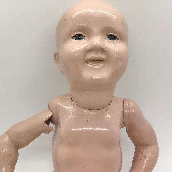 Vintage Sad Smiling Composition Baby Doll Shabby Distressed Creepy Cute