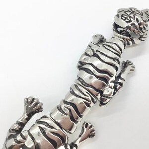 Articulated Tiger Biting Tail Silver Tone Large Unisex Bracelet