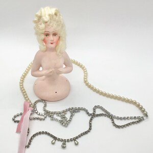 Vintage Glass Creamy Yellow Pearl Rhinestone Necklace Shabby Romantic Victorian