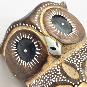 Vintage Hand Painted Hand Carved Owl Figurine Boho Bohemian Home Tabletop Shelf Decor