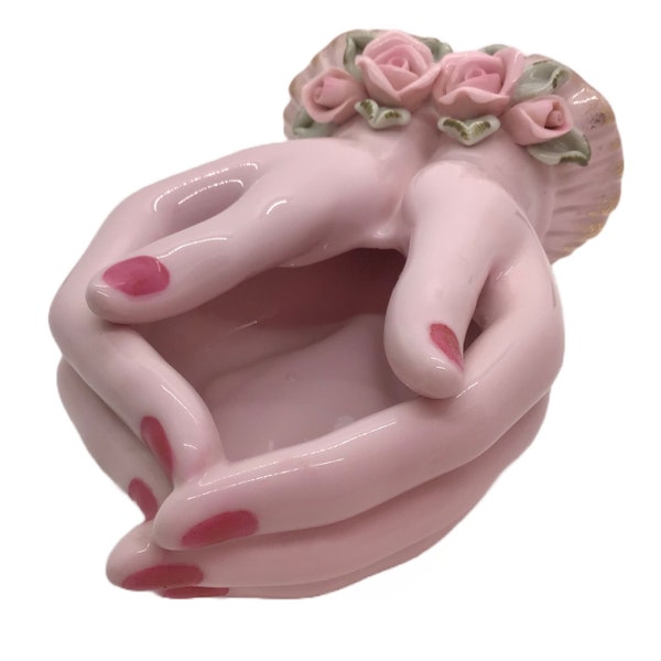 Vintage 1950s Pink Napco Hand Planter Figurine Pink Nail polish Shabby Romantic Decor